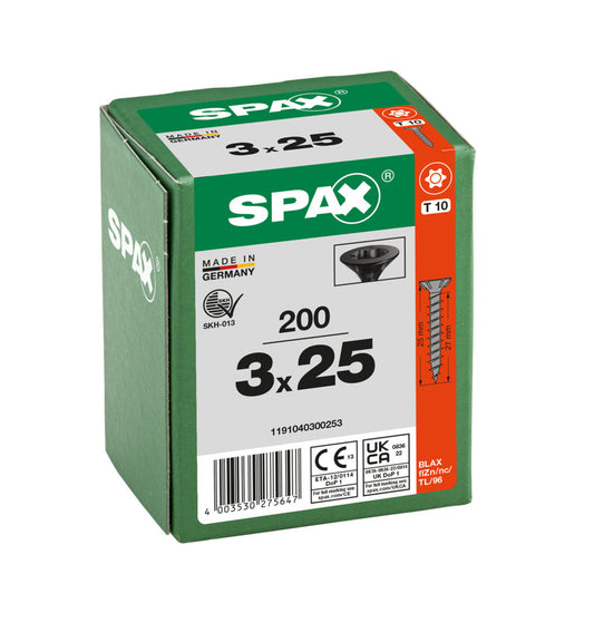SPAX Black Torx Screw 3.0 x 25mm T10 - Box of 200