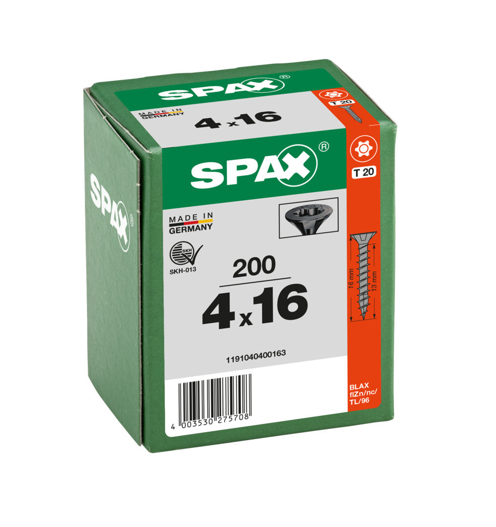 SPAX Black Torx Screw 4.0 x 16mm T20 - Box of 200