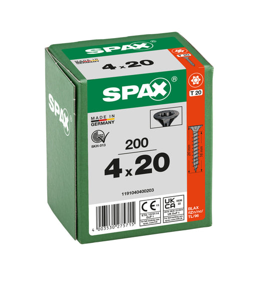 SPAX Black Torx Screw 4.0 x 20mm T20 - Box of 200