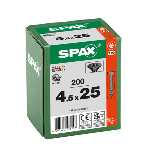 SPAX Black Torx Screw 4.5 x 25mm T20 - Box of 200