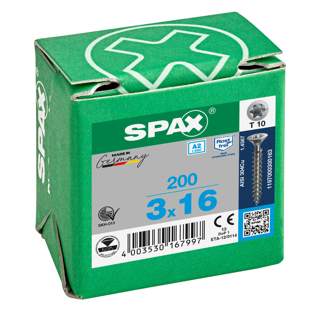 SPAX Countersunk Torx T10 Stainless Steel Screw 3.0 x 16mm