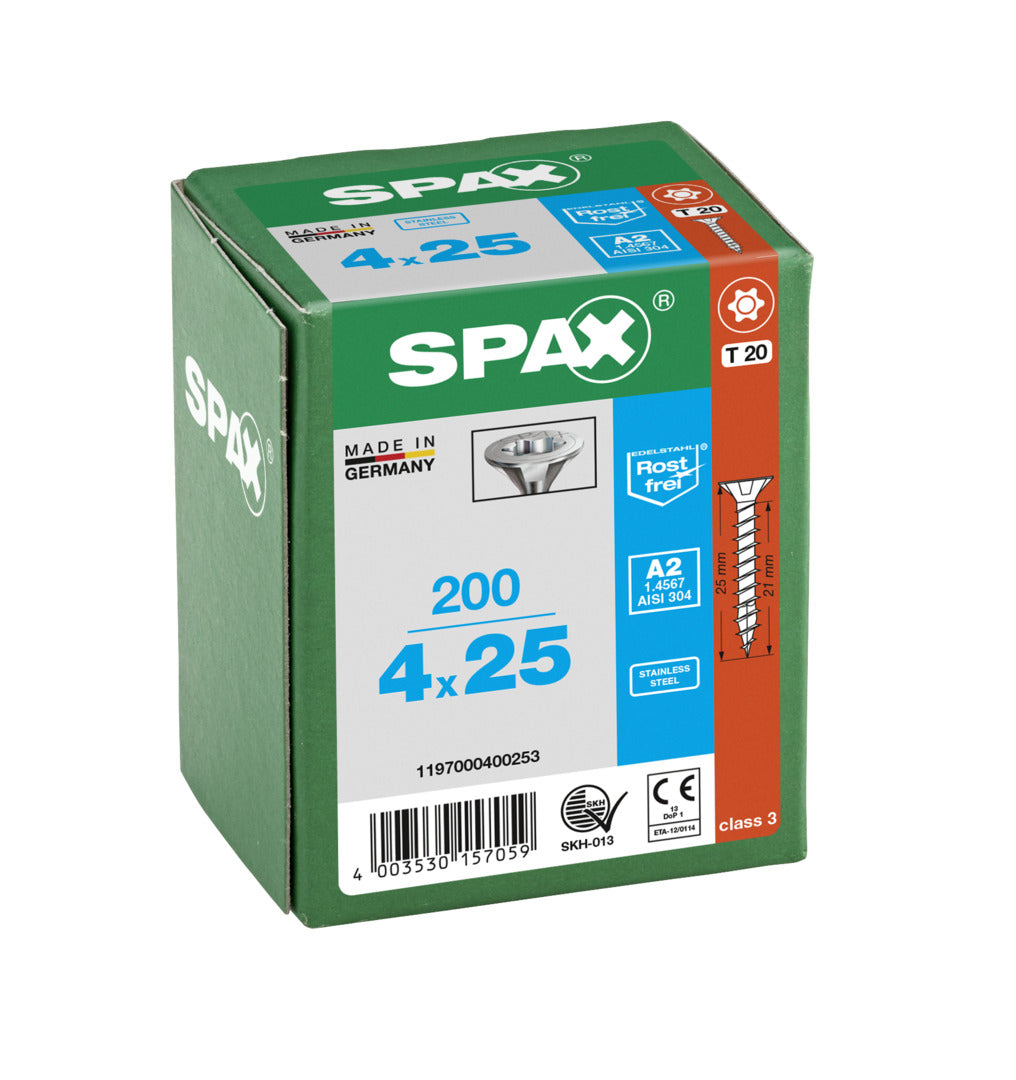 SPAX Countersunk Torx T20 Stainless Steel Screw 4.0 x 25mm