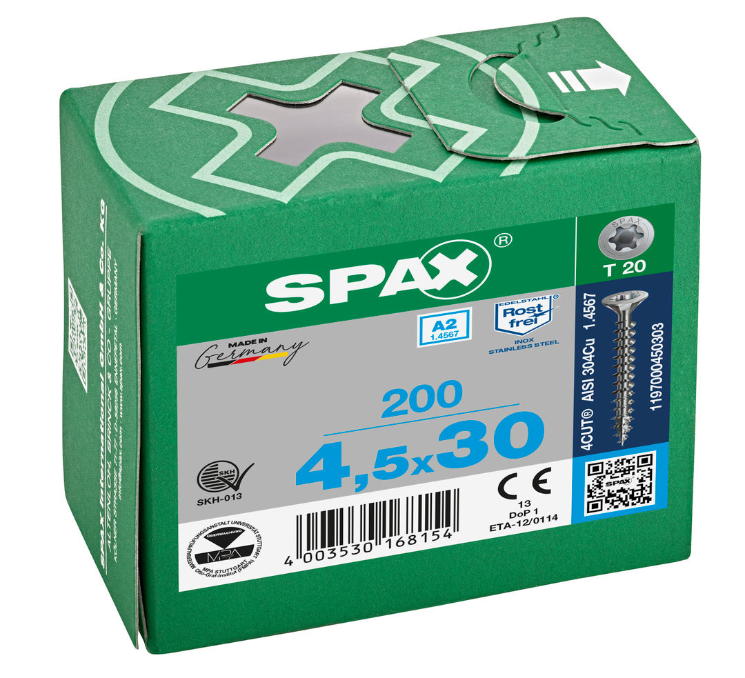 SPAX Countersunk Torx T20 Stainless Steel Screw 4.5 x 30mm