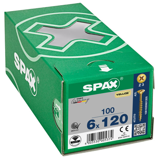 SPAX Yellox Pozi Screw 6.0 x 120mm - Box of 100