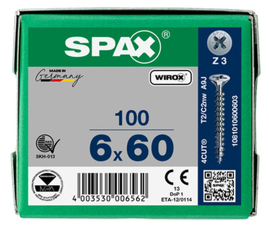 SPAX Wirox Pozi Screw 6.0 x 60mm - Box of 100