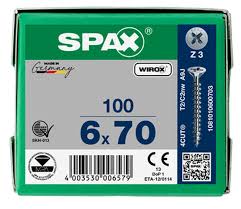 SPAX Wirox Pozi Screw 6.0 x 70mm - Box of 100
