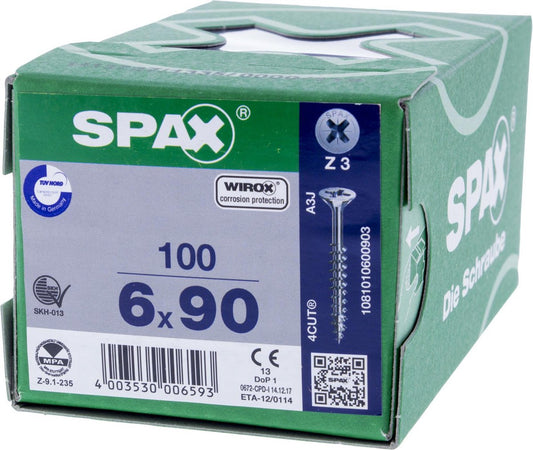 SPAX Wirox Pozi Screw 6.0 x 90mm - Box of 100